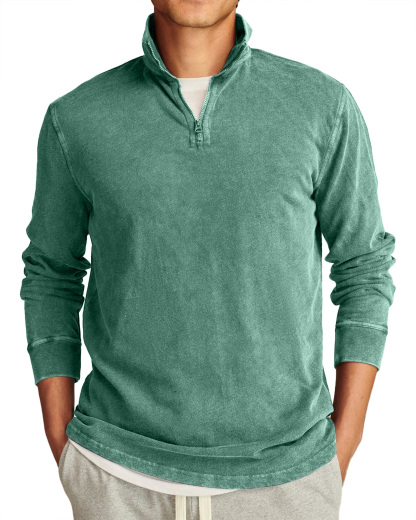 Men's Retro Casual Stand Collar Half-Zip Solid Color Long Sleeve T-Shirt-tidenox