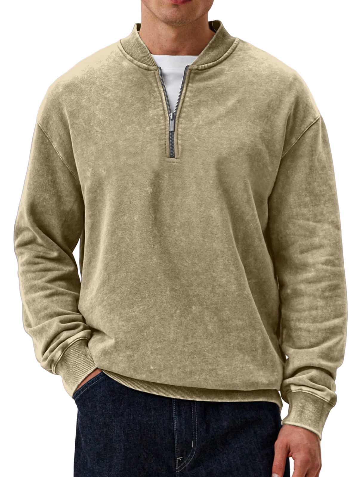 Men's Casual Retro Baseball Collar Zipper Long-sleeved Sweatshirt-tidenox