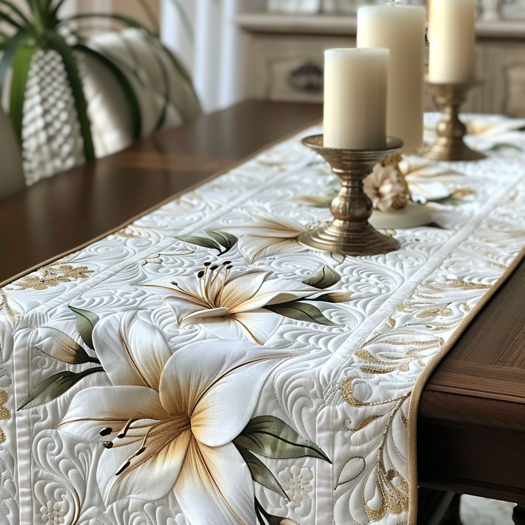 Lilies Charm Quilted Table Runner NCU0DV2136-tidenox
