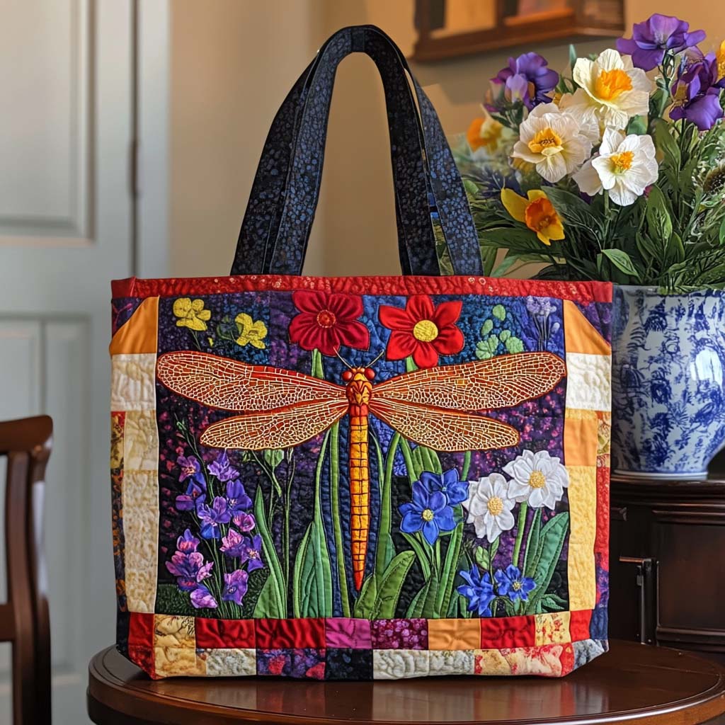 Dragonfly Charm Quilted Tote Bag NCU0NT10529-tidenox