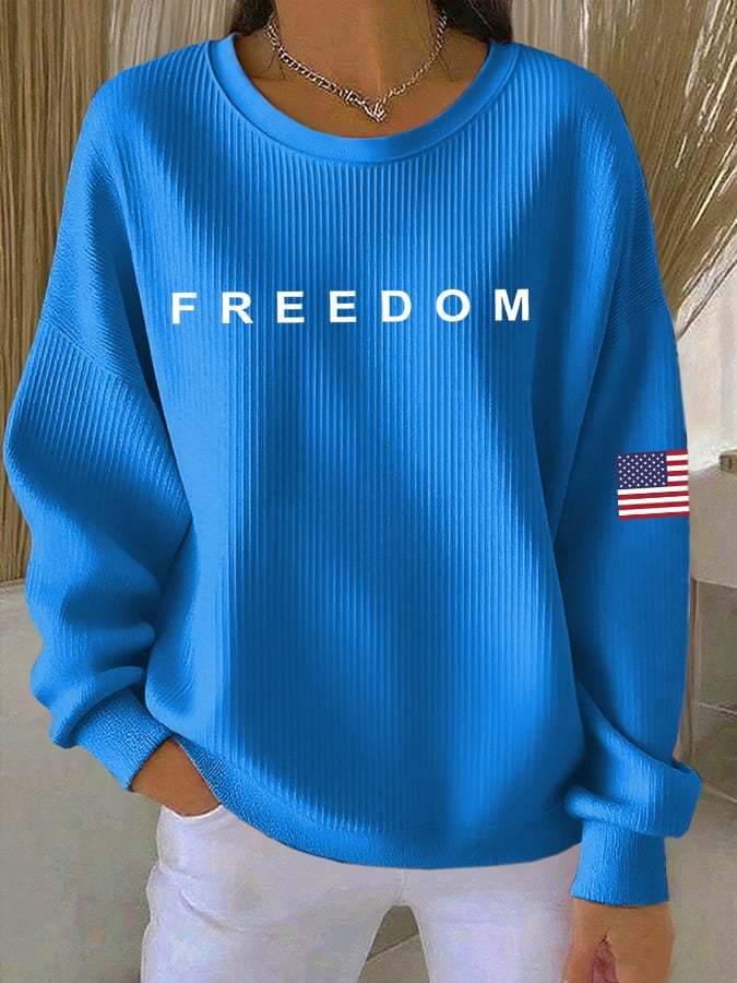 Women's Freedom American Flag Print Sweatshirt-tidenox