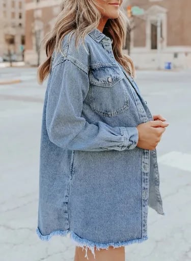 Women's Casual Denim Button Down Distressed Jacket