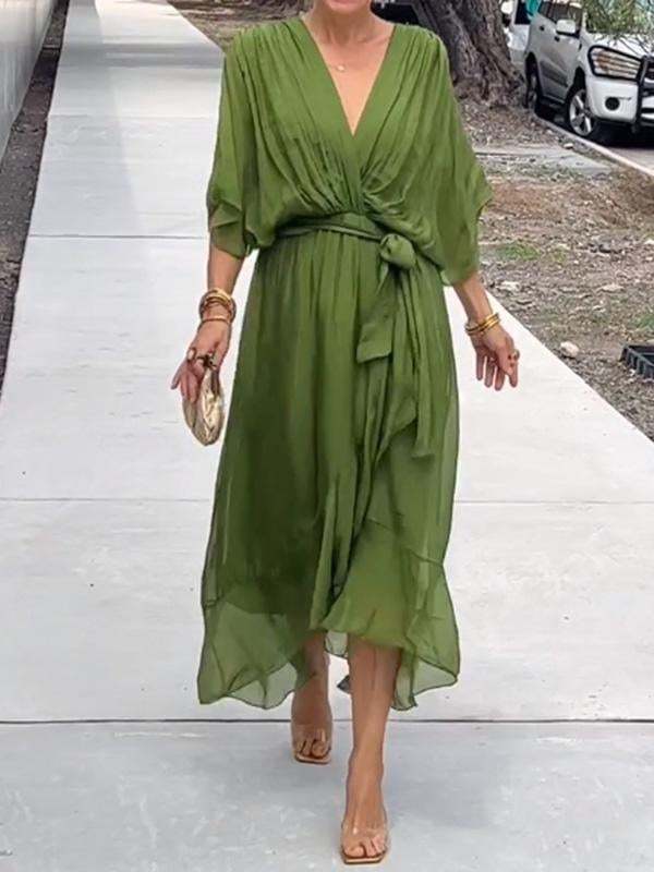 Stylish and elegant V-neck maxi dress-tidenox