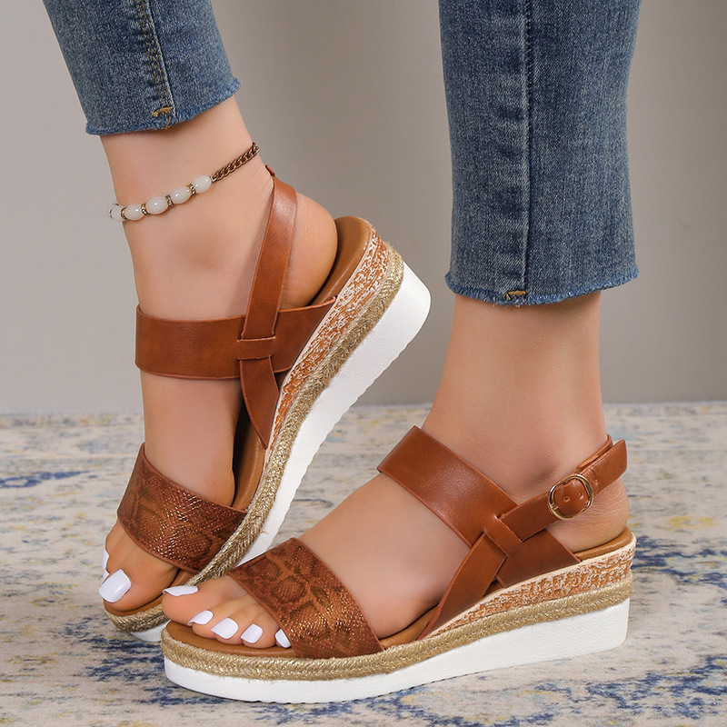 Womens Buckle Ankle Strap Platform Casual Sandals-tidenox
