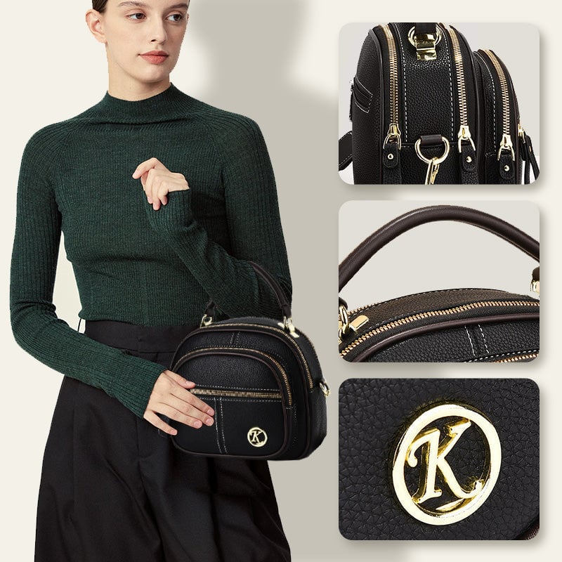 🛫Classic Multifunctional Compartments Adjustable Wide Shoulder Strap Leather Crossbody Bag-tidenox