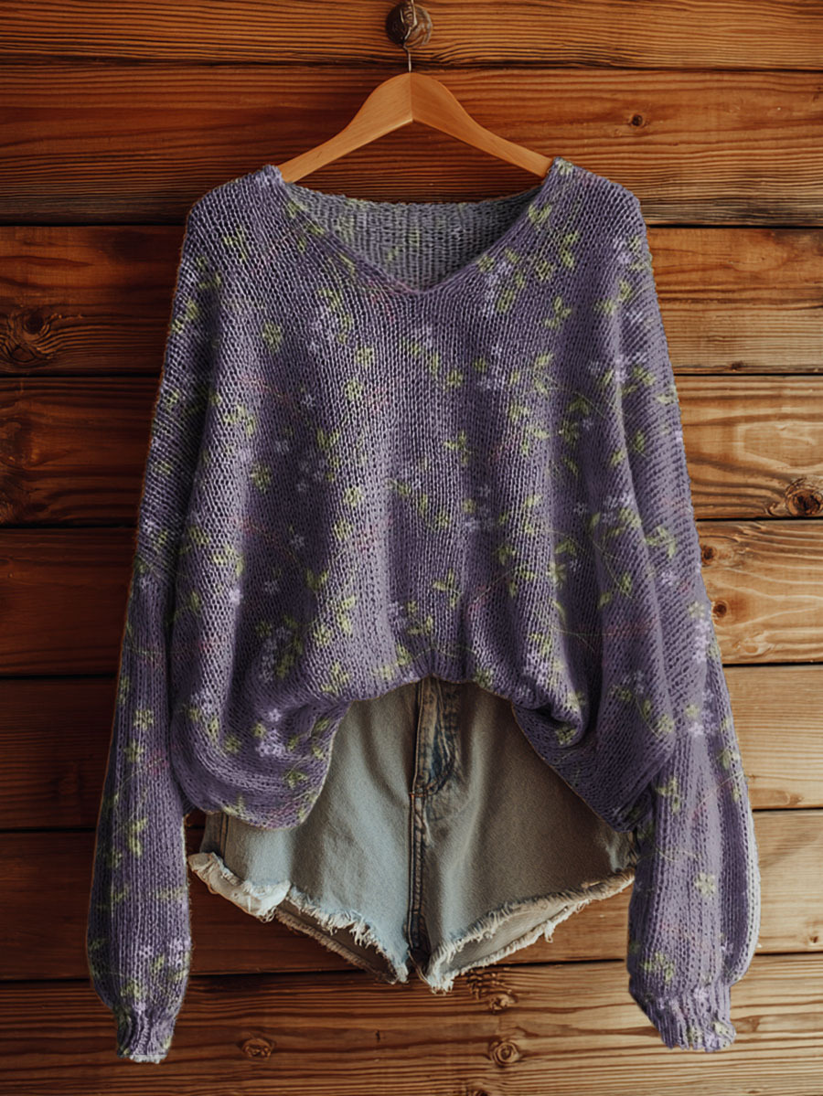 Women's National Flowers Pattern Print Art Casual Pullover Sweater-tidenox