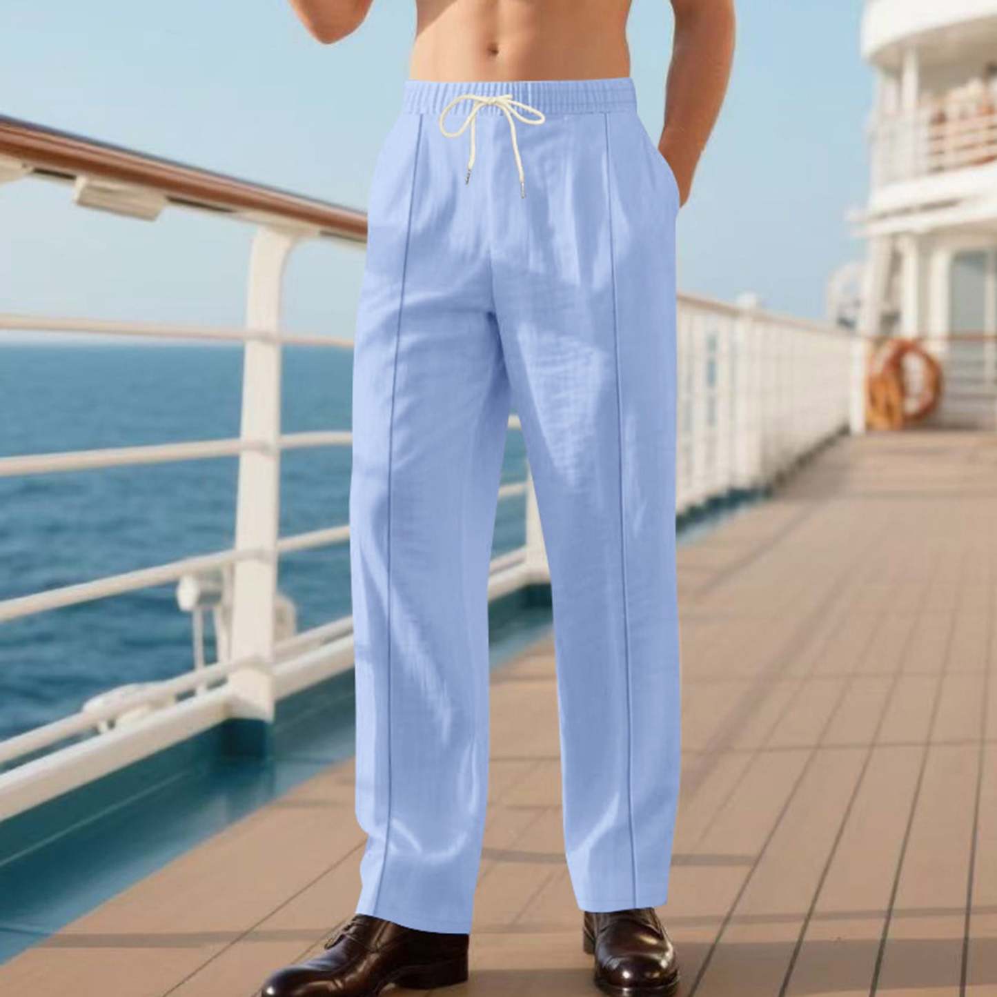Men's linen trousers summer beach pants solid color comfortable breathable holiday leisure Hawaiian Bohemian style