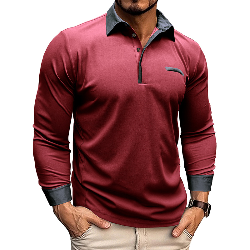 Men's new casual long sleeve lapel Polo shirt Henry shirt men's top-tidenox