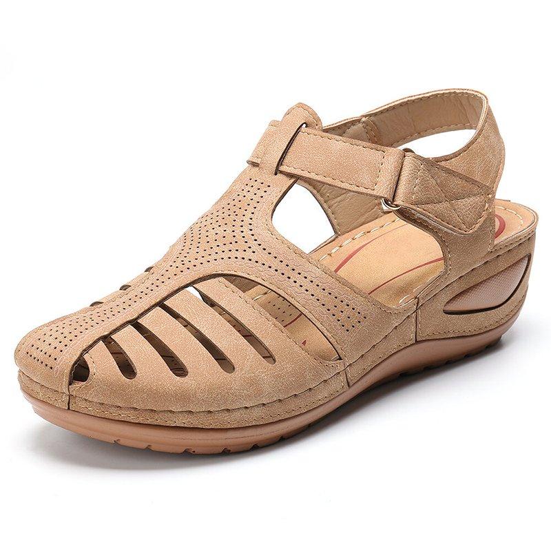 Women Hollow Out Breathable Wedges Thick Sole Buckle Sandals-tidenox