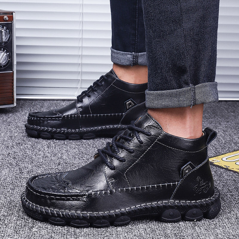 Men's Handcrafted Cowhide Leather Orthopedic Waterproof Ankle Boots-tidenox