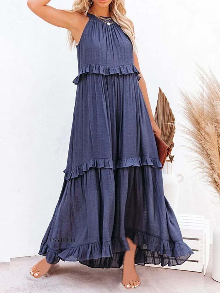 Holiday Style Ruffled Long Dress-tidenox