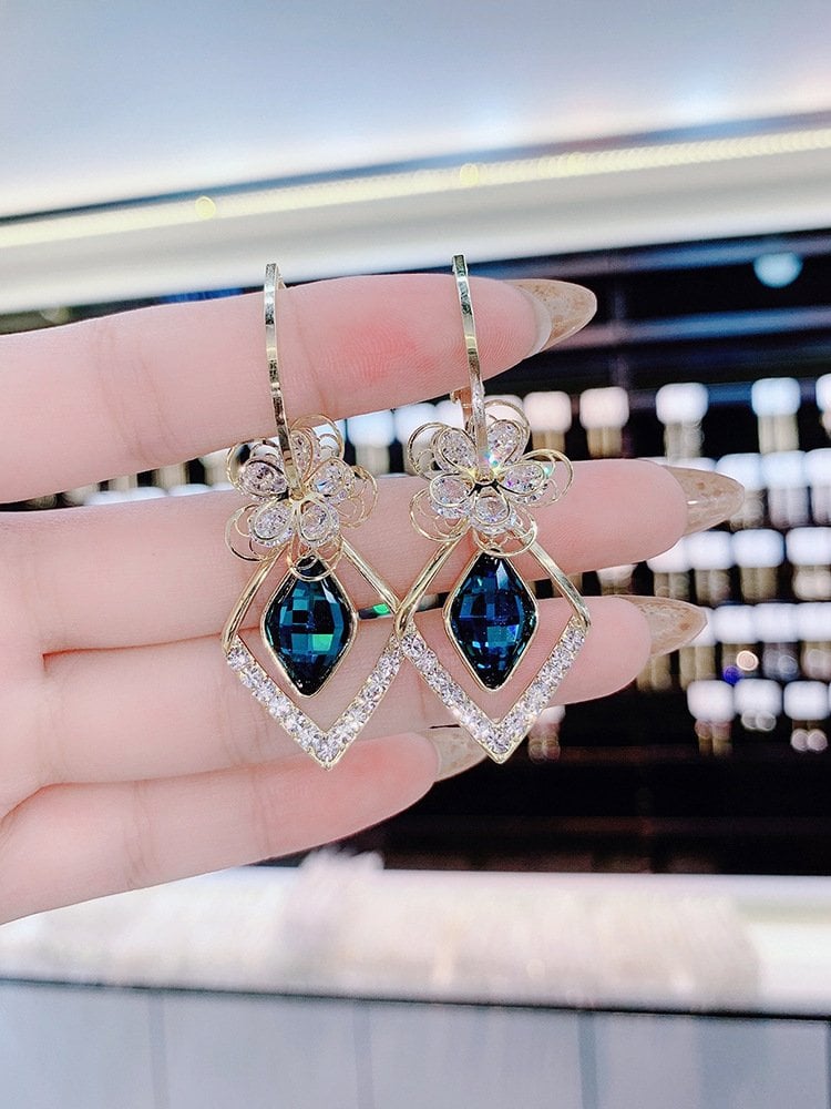 (🌸New Spring) Blue Crystal Petal Earrings-tidenox