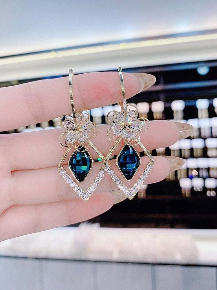 (🌸New Spring) Blue Crystal Petal Earrings-tidenox