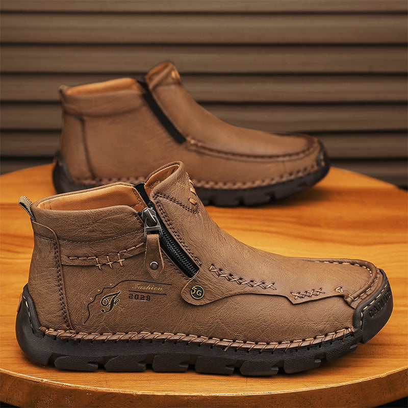 (⏰Last Day 70% OFF🔥)Men's Top-Quality Motorcycle Boots Hand-Stitched Genuine Leather Boots-Wide Toe, Waterproof， Anti-Slip， Anti-Sprain，Suitable for Work, Driving, Hiking-tidenox