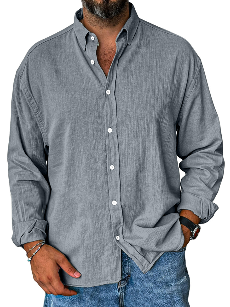 Men's Comfortable Everyday Solid Color Lapel Long Sleeve Shirt-tidenox