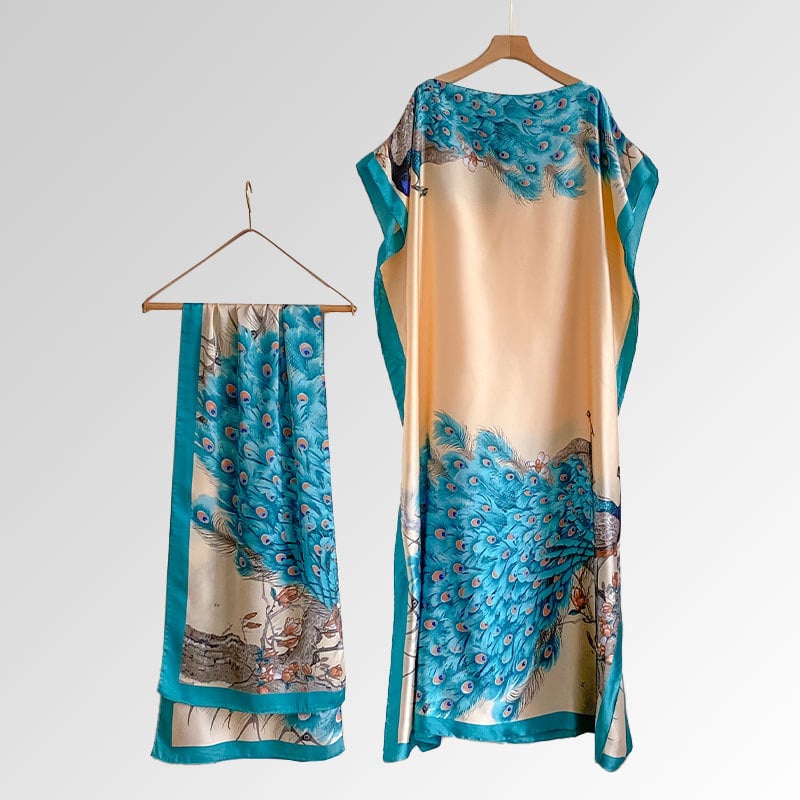 💥2025💥Women's Floral & Butterfly & Peacock Print Cape Shawl & Scarf Set-tidenox