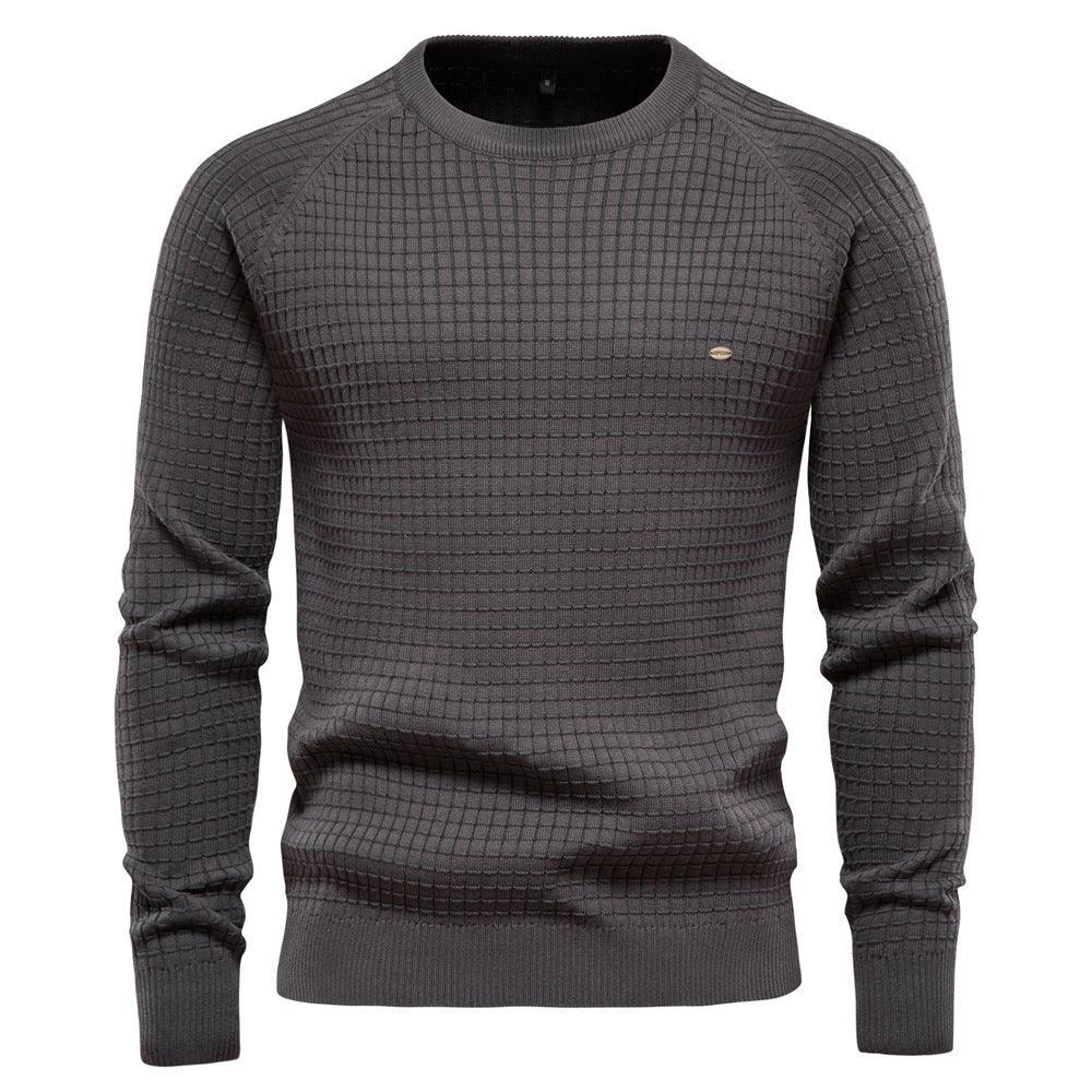 Autumn And Winter Men's Solid Color Bottoming Plaid Pullover Sweater-tidenox