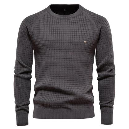 Autumn And Winter Men's Solid Color Bottoming Plaid Pullover Sweater-tidenox