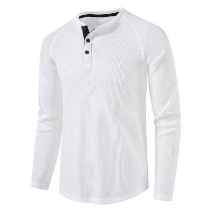 Men's Lightweight Henley Collarless Plain Crew Neck Shirt-tidenox