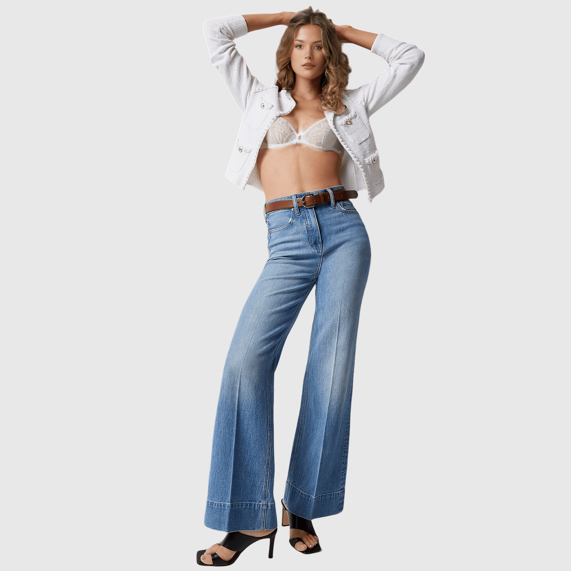 Tummy Control Tall Wide Leg Denim Trouser-tidenox