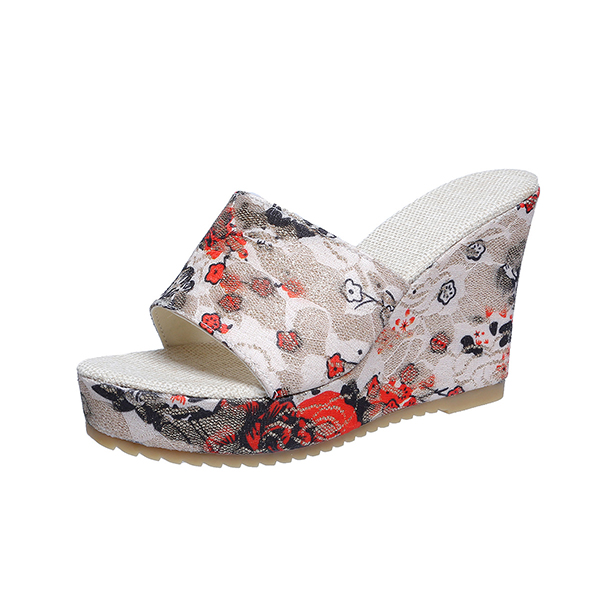 😍Last Day 50% OFF😍-Women's Vintage Floral Print Peep Toe Wedge Slingback Sandals-tidenox