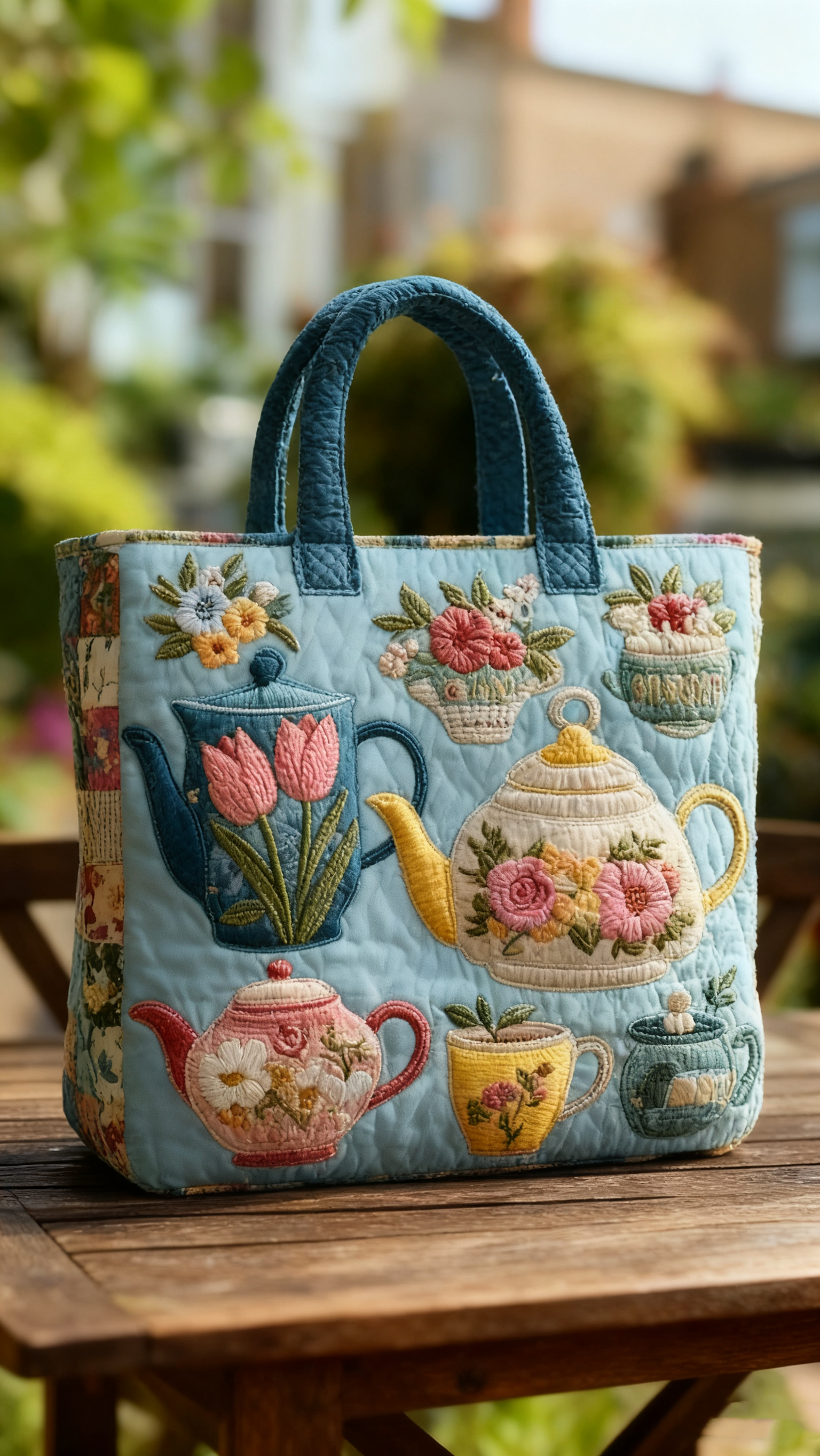 Floral Teapot Quilted Tote Bag 1024-tidenox