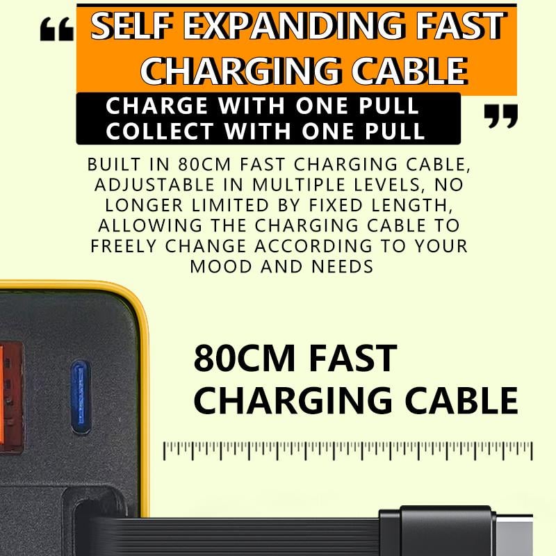 3 in 1 GaN Charger,Scalable 80W MAX fast charger module with Type-C cable and 2 USB ports-tidenox