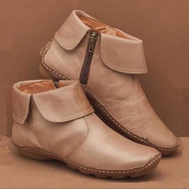 (⏳NOW ON: 49% OFF Sale! 🔥)Retro Women Walking Arch Support Boots Faux Leather Zip Flat Ankle Booties Shoes
