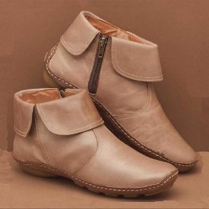 (⏳NOW ON: 49% OFF Sale! 🔥)Retro Women Walking Arch Support Boots Faux Leather Zip Flat Ankle Booties Shoes