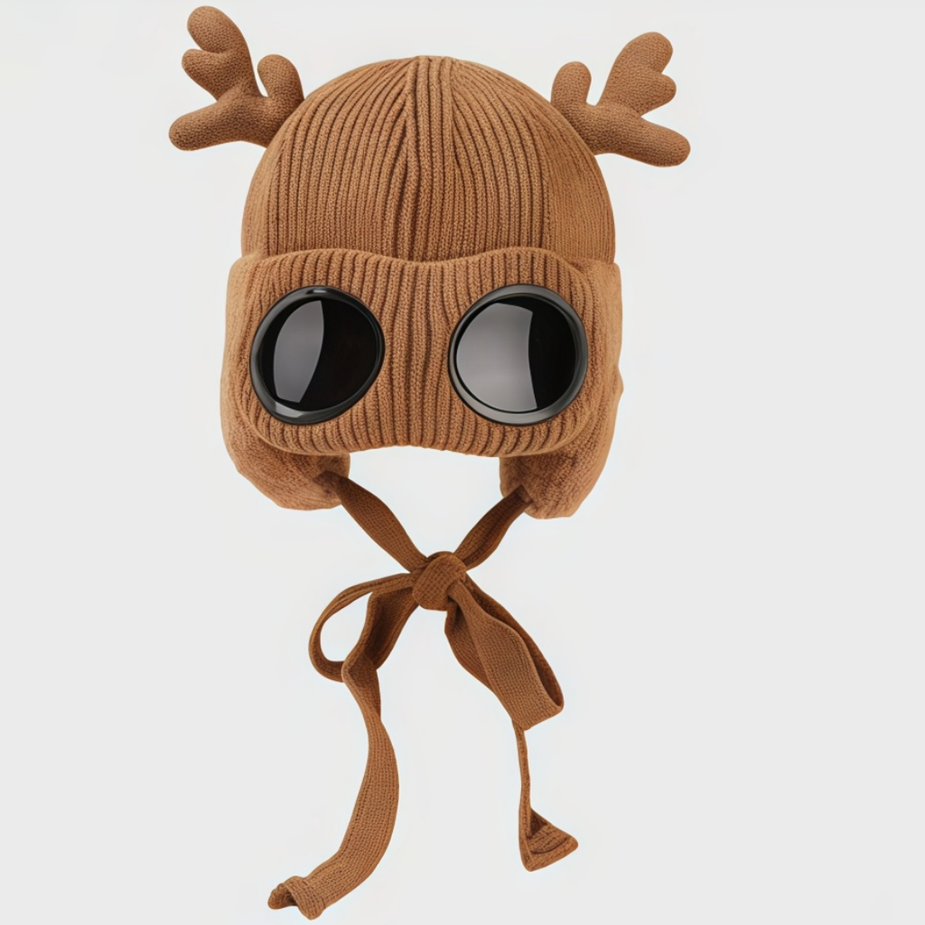 🔥🦋 Winter Knitted Deer Antler Aviator Hat with Goggles-tidenox