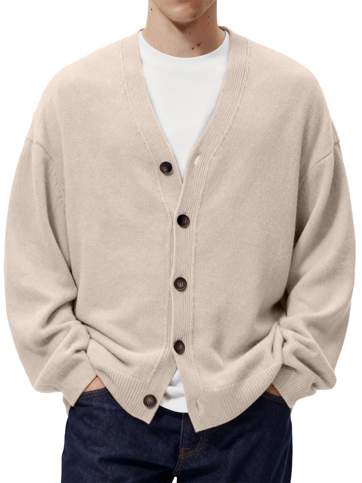 Men's Casual Loose Single Breasted Knitted Sweater Jacket-tidenox