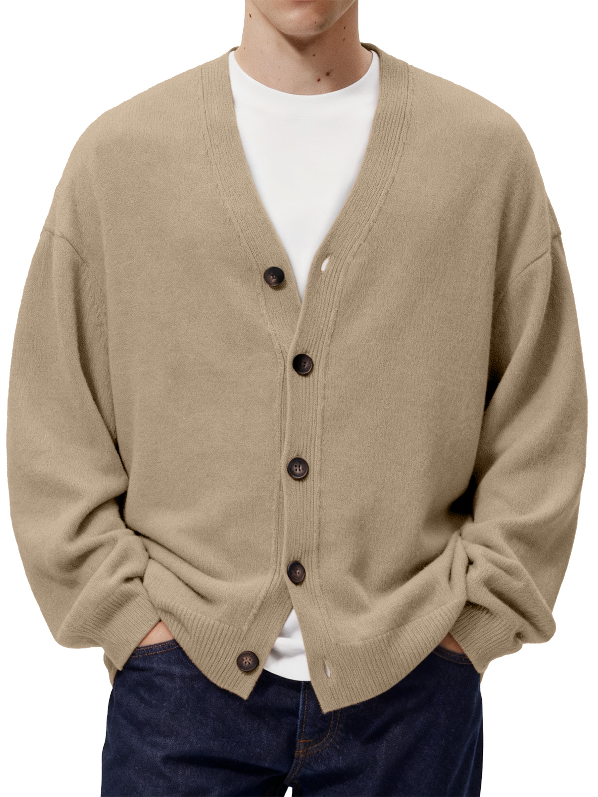 Men's Casual Loose Single Breasted Knitted Sweater Jacket-tidenox