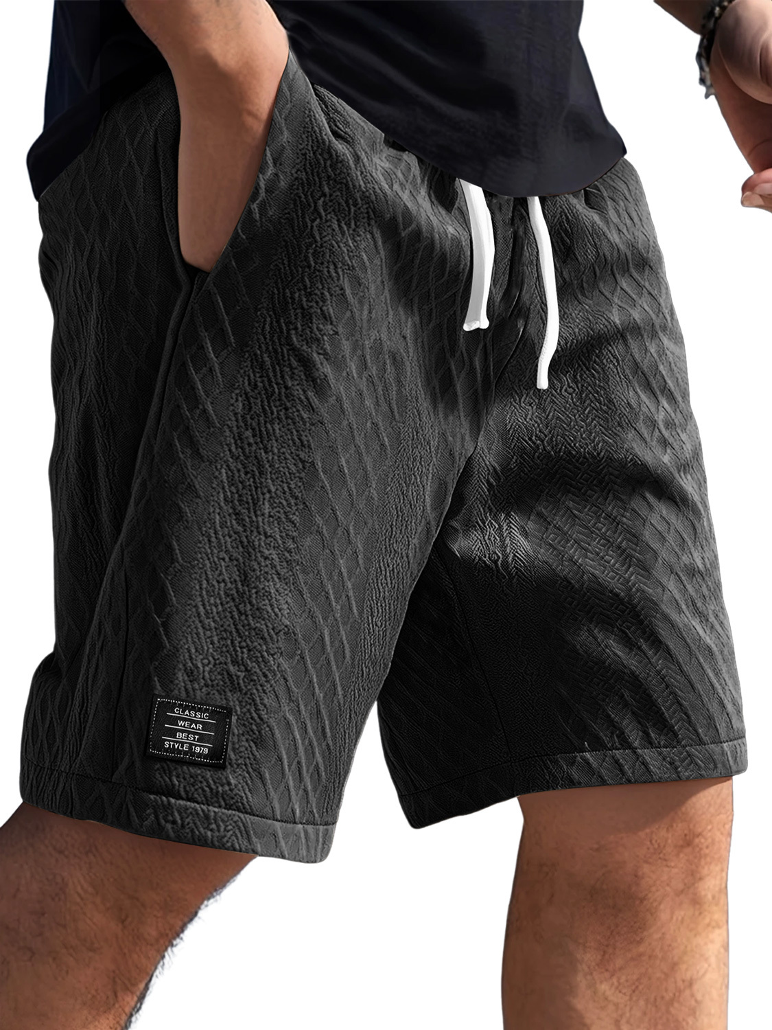Men's Daily Jacquard Texture Logo Casual Solid Color Shorts-tidenox