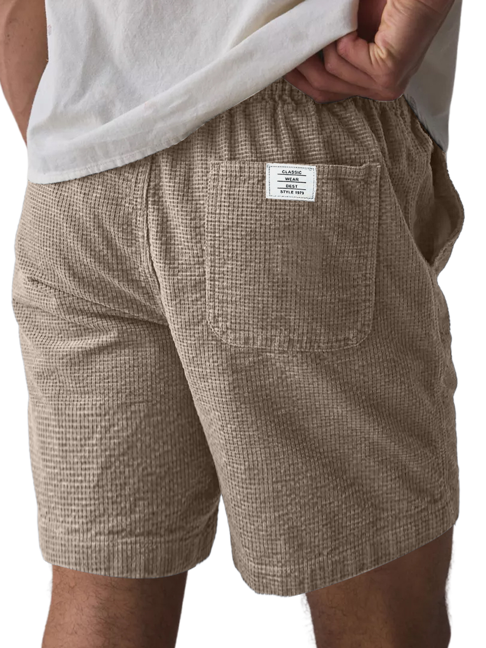 Men's Everyday Waffle Pocket Logo Solid Shorts-tidenox