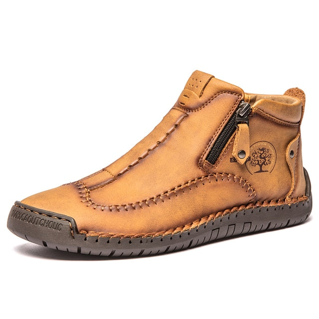Zipper Plush Ankle Leather Orthopedic Shoes For Men Nonslip Boots-tidenox