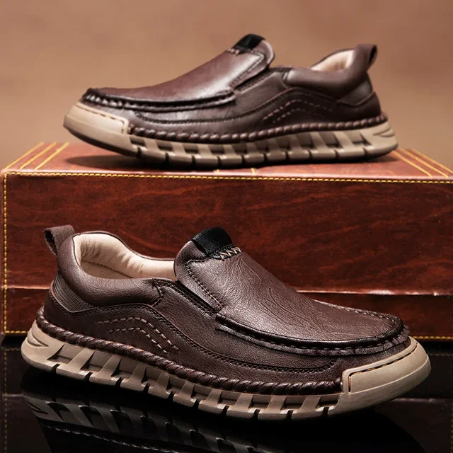 Men's Casual Leather Split Flat Loafers-tidenox