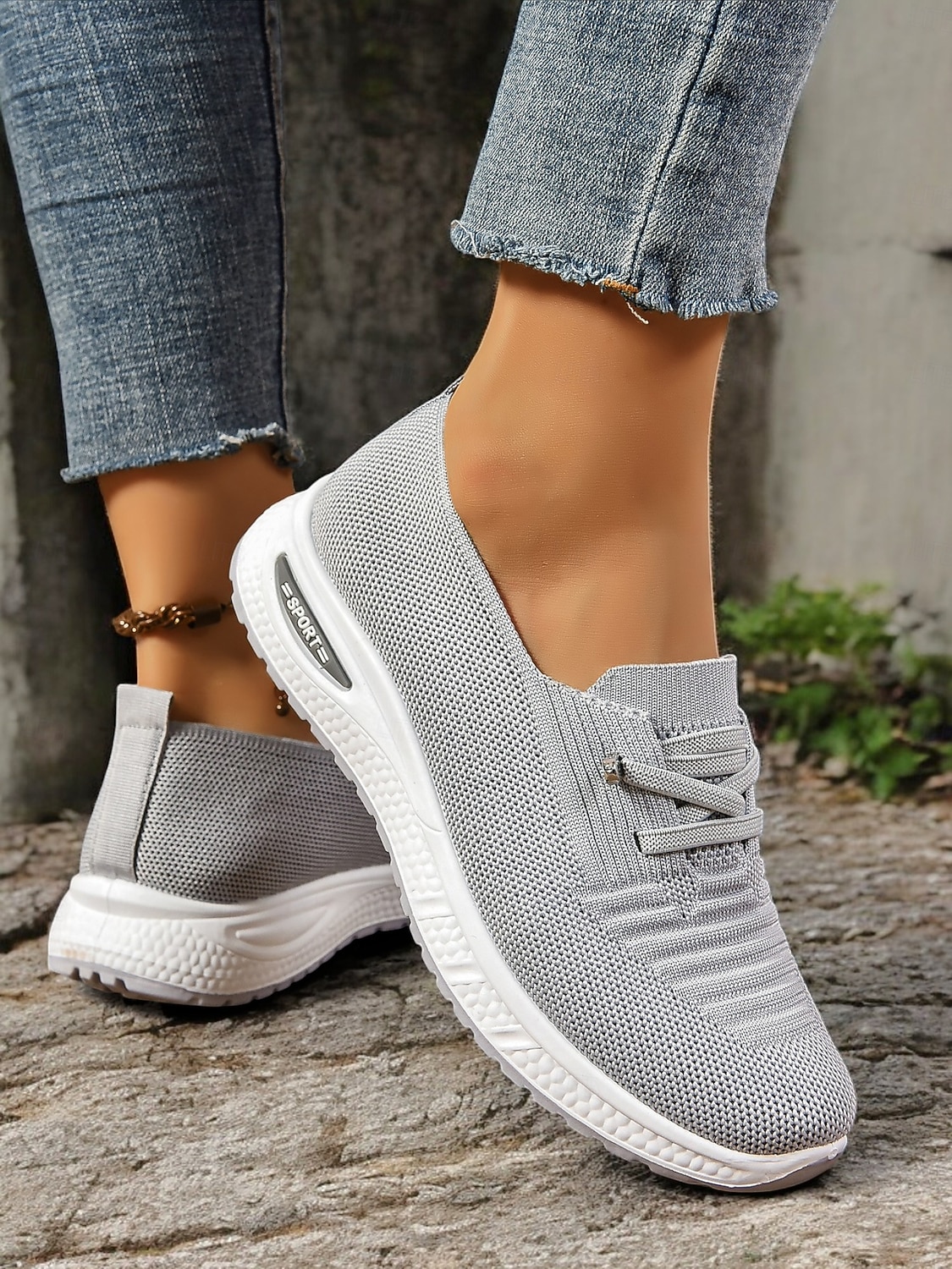 Grijze instapsneakers voor dames met luchtkussenzool – lichtgewicht en ademende schoenen voor wandelen, reizen en vrijetijdskleding 2026 - €20.99 –P6