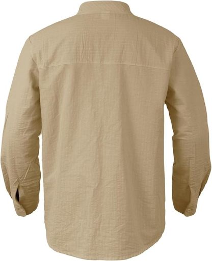 Men's Shirt Linen Shirt Band Collar Shirt Summer Shirt Beach Wear Button Up Shirt Stripe Vacation Holiday Black White Blue Khaki Long Sleeve Band Collar Summer Spring Clothing Apparel