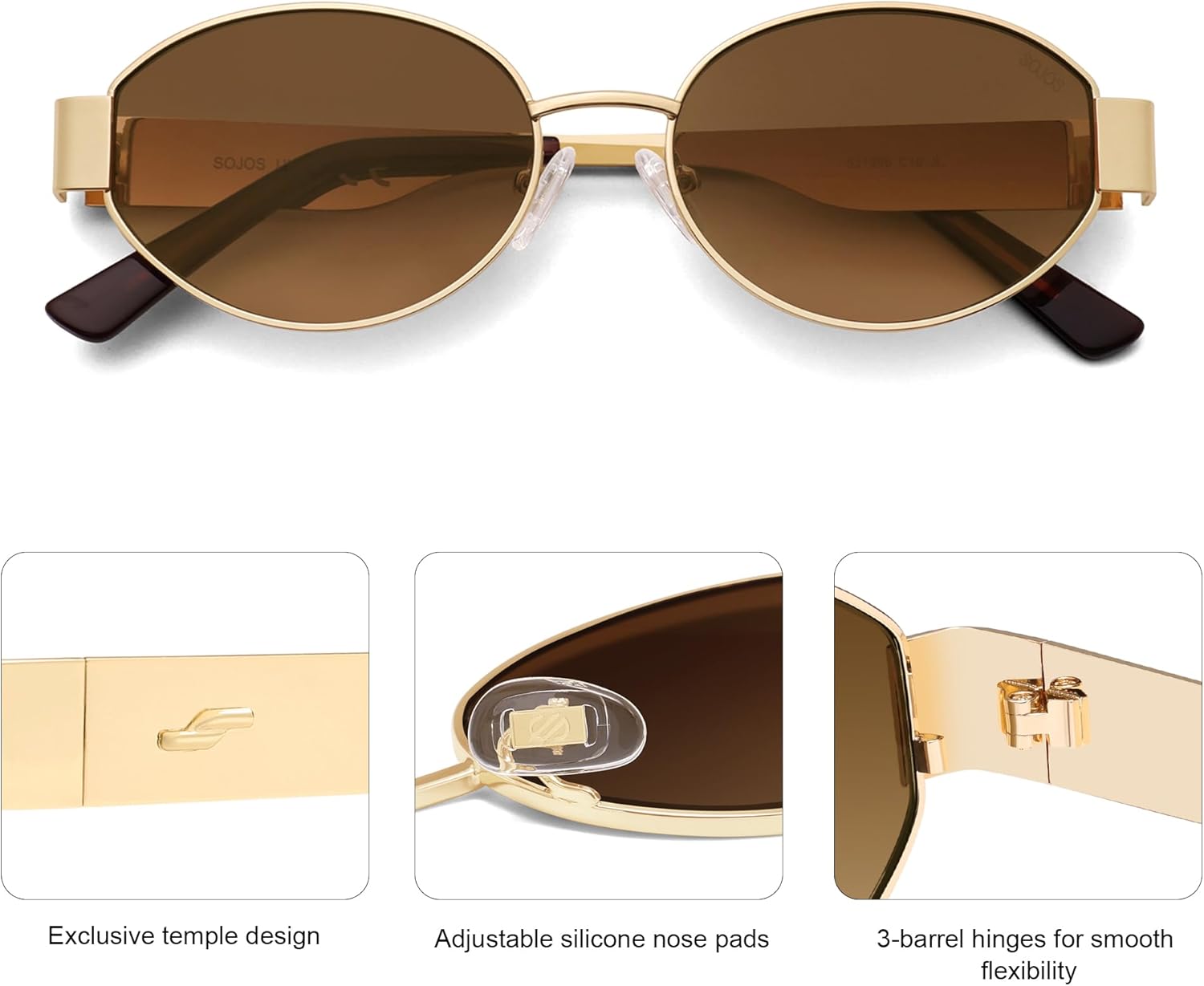 SOJOS Retro Oval Sunglasses for Women Trendy Classic Shades UV400 Protection-tidenox