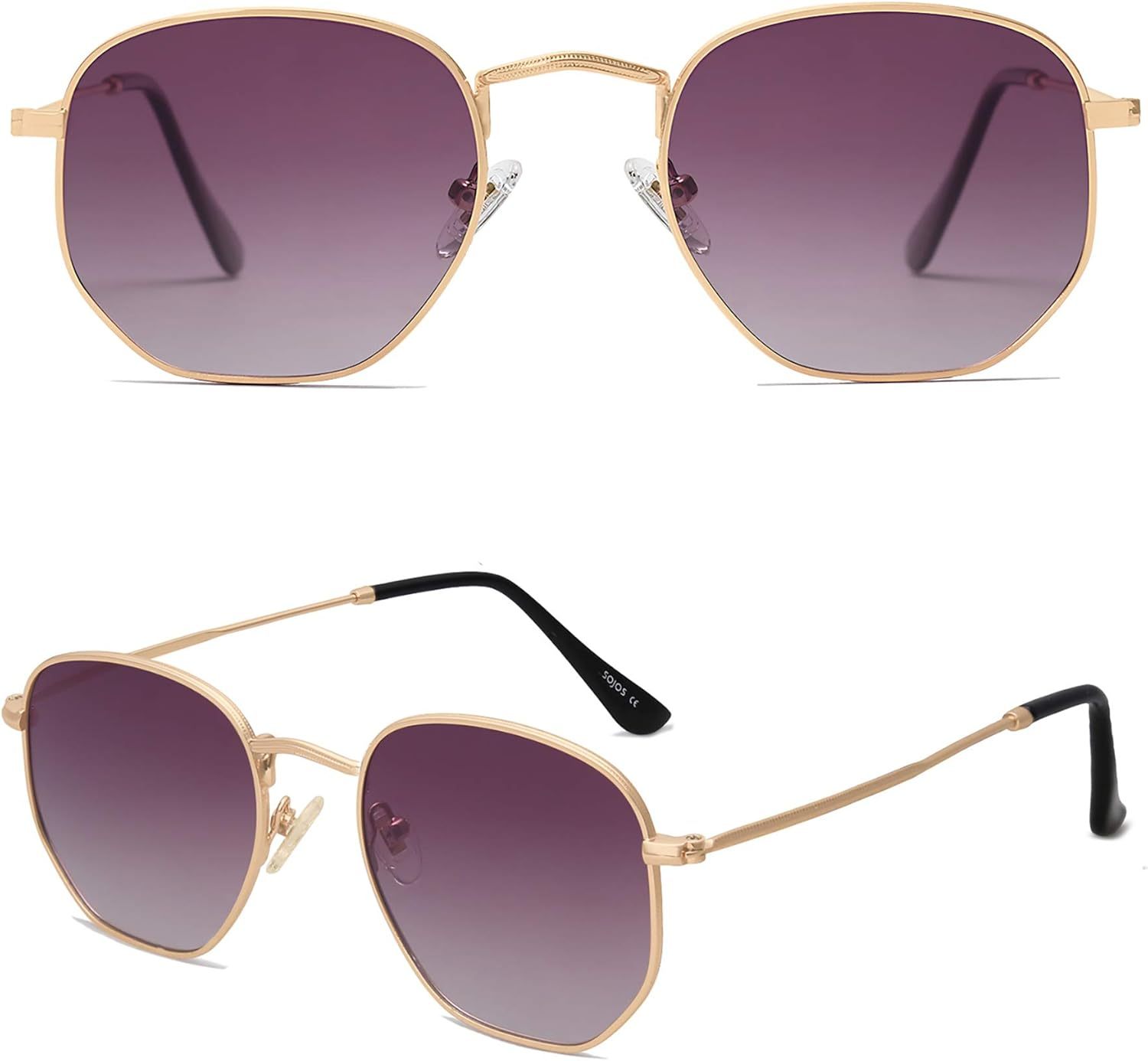 SOJOS Square Polarized Sunglasses for Women Men Small Hexagonal Polygon Shades SJ1072-tidenox