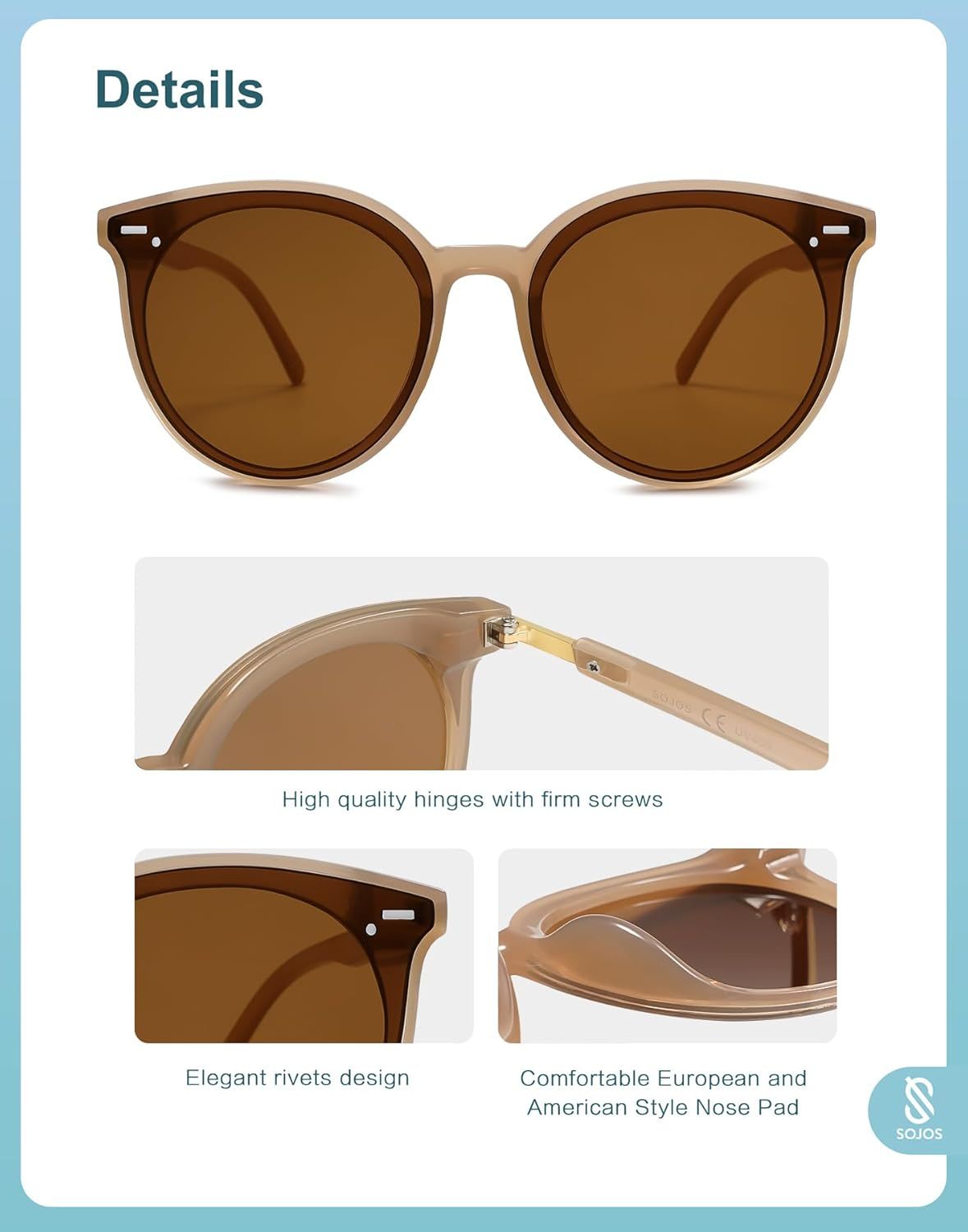 SOJOS Sunglasses Womens Trendy 2025 Classic Round Retro Vintage Shades Large Frame Sunnies SJ2067-tidenox