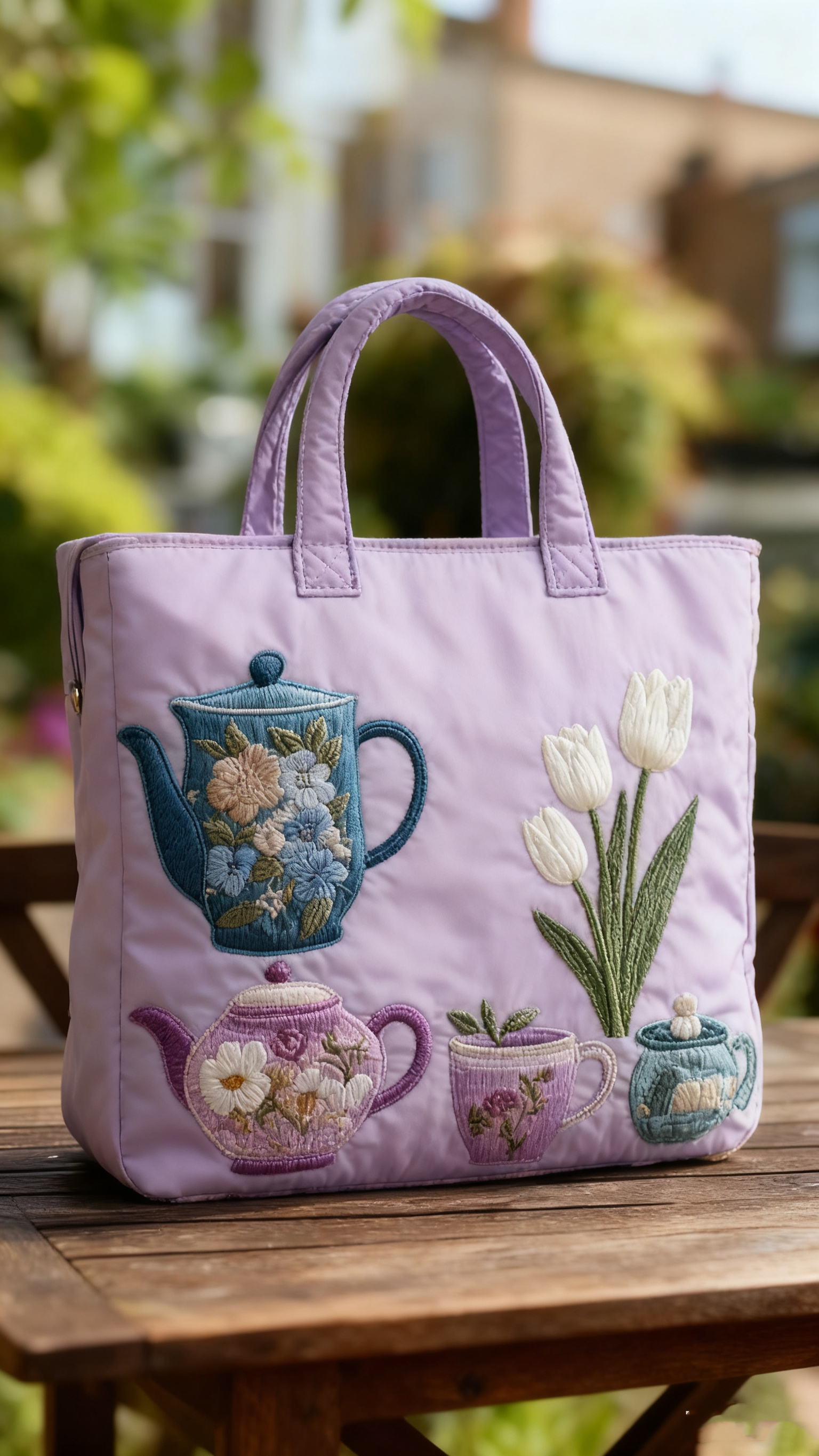 Floral Teapot Quilted Tote Bag1029-tidenox