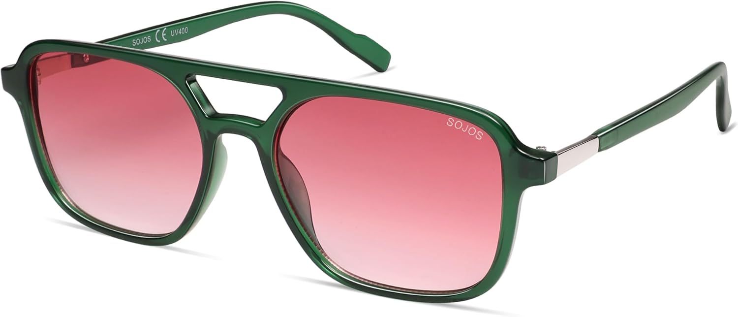 SOJOS Retro Aviator Sunglasses for Women Men,Trendy Rectangle Womens Mens Shades Sun Glasses SJ2202-tidenox
