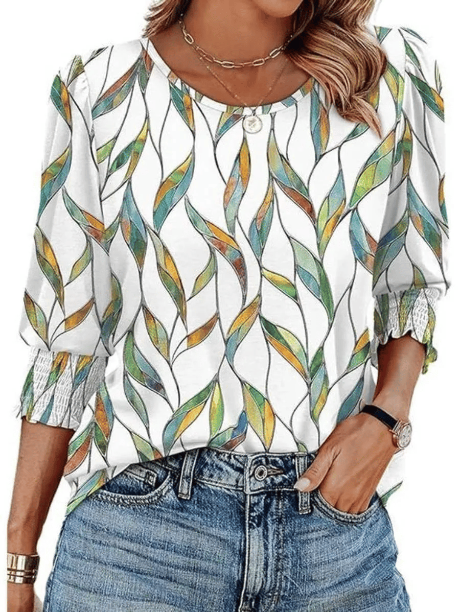Hot Sale-Women Dressy Casual 3/4 Length Sleeve Blouses with Smocked Cuffs-tidenox