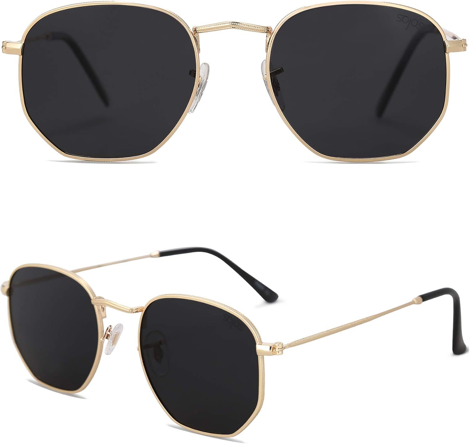 SOJOS Square Polarized Sunglasses for Women Men Small Hexagonal Polygon Shades SJ1072-tidenox