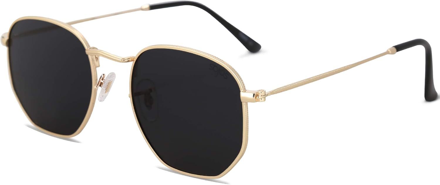 SOJOS Square Polarized Sunglasses for Women Men Small Hexagonal Polygon Shades SJ1072-tidenox