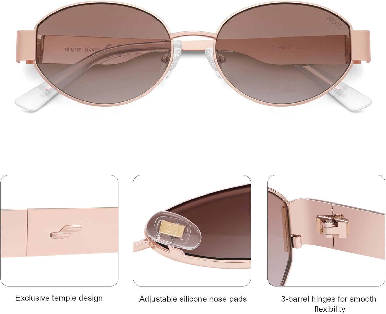 SOJOS Retro Oval Sunglasses for Women Trendy Classic Shades UV400 Protection-tidenox