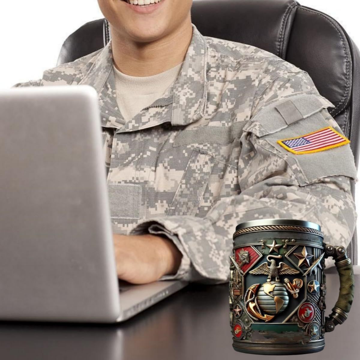 Handmade 3D Military Mug - Army Themed Ceramic Coffee Cup -tidenox