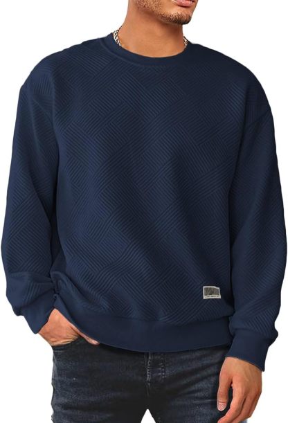 Men's Crewneck Sweatshirts Soild Color Geometric Texture Long Sleeve Casual Pullover Shirt-tidenox