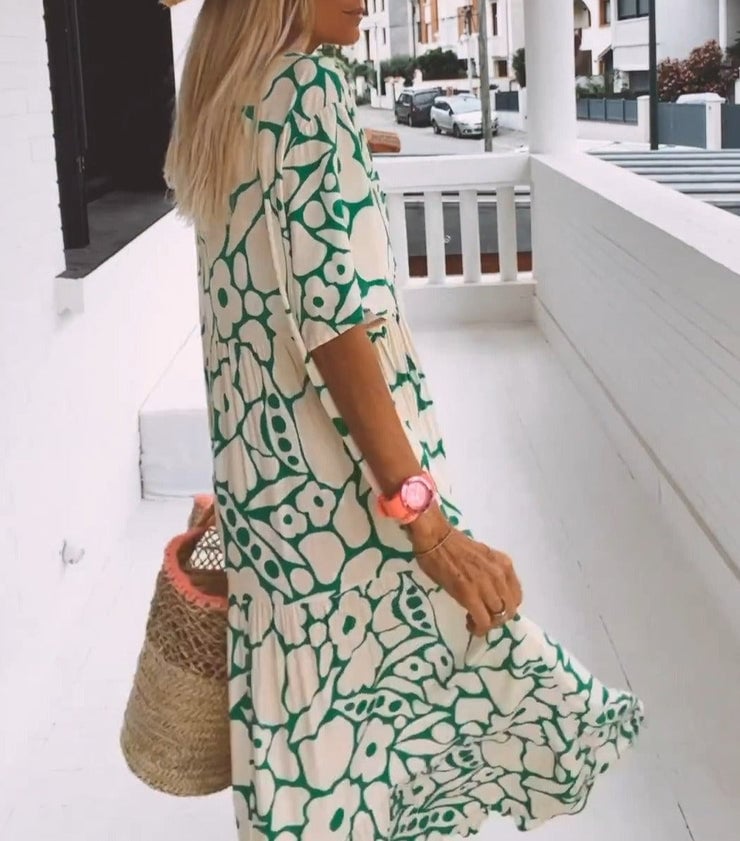 Short-sleeved Printed Dress✨-tidenox